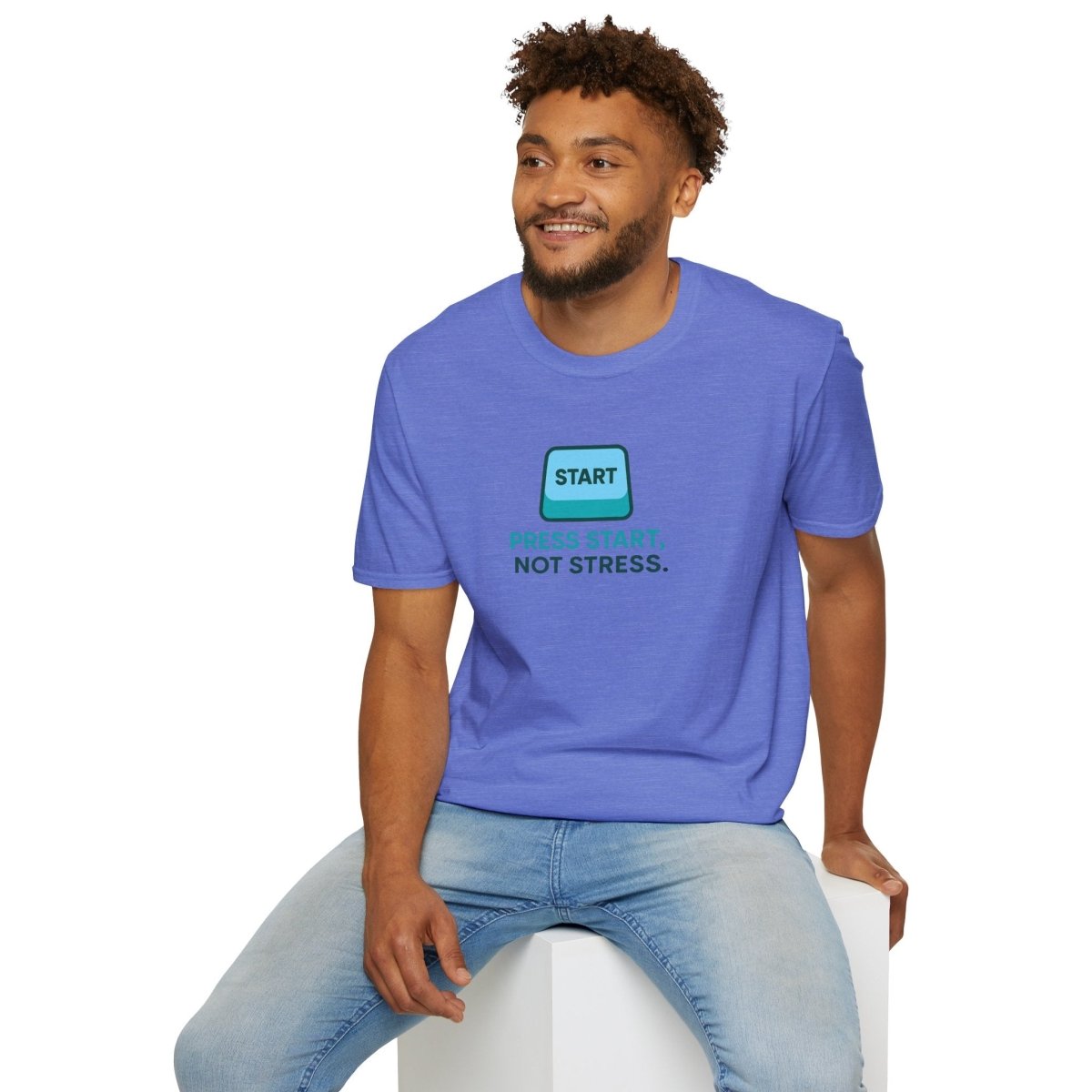 "Press Start, Not Stress" Unisex T-Shirt - Relaxed Fit Gaming Tee, Gift for Gamers, Fun Stress Relief Shirt, Casual Everyday Wear CW - 2 Teal - AI Tee Hero