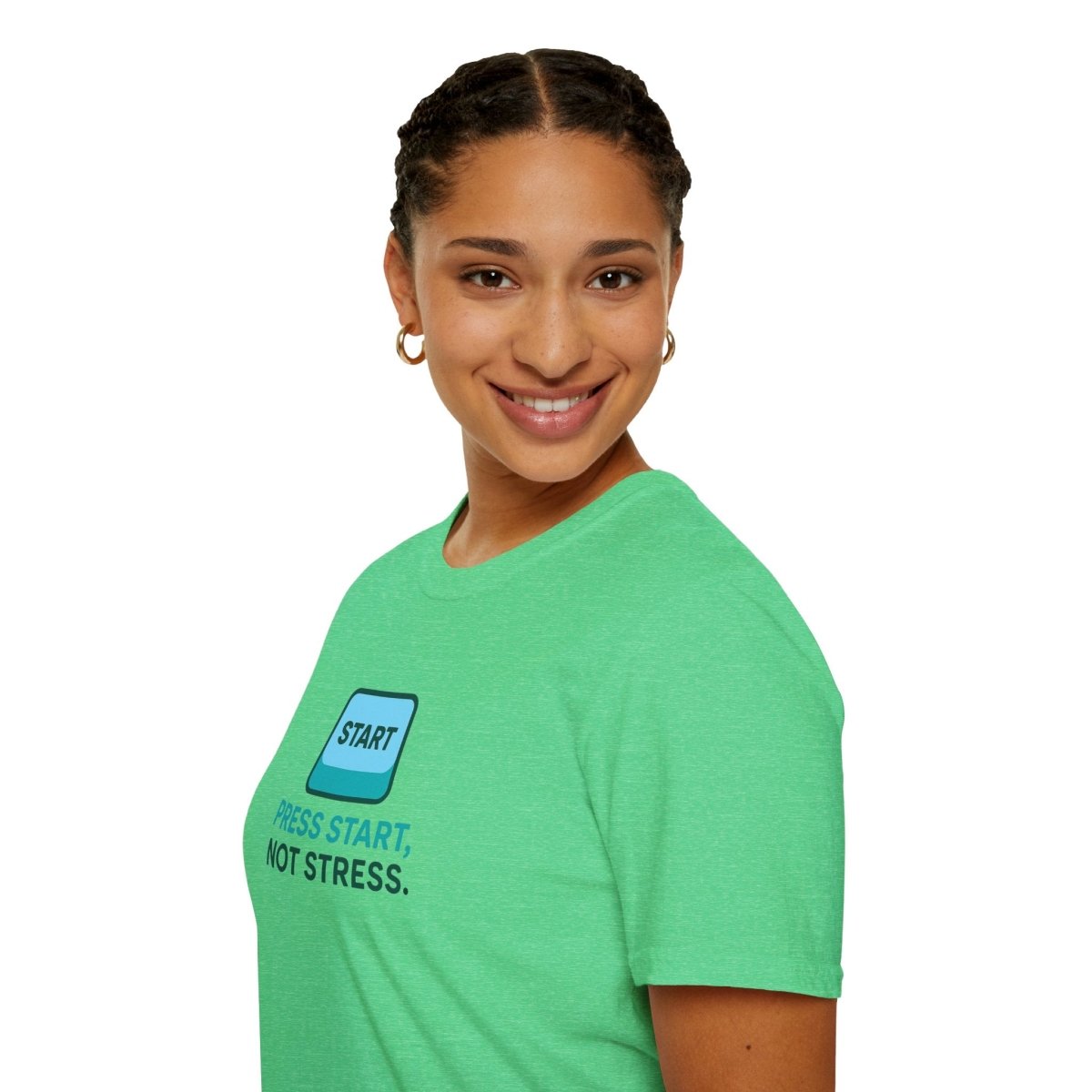 "Press Start, Not Stress" Unisex T-Shirt - Relaxed Fit Gaming Tee, Gift for Gamers, Fun Stress Relief Shirt, Casual Everyday Wear CW - 2 Teal - AI Tee Hero
