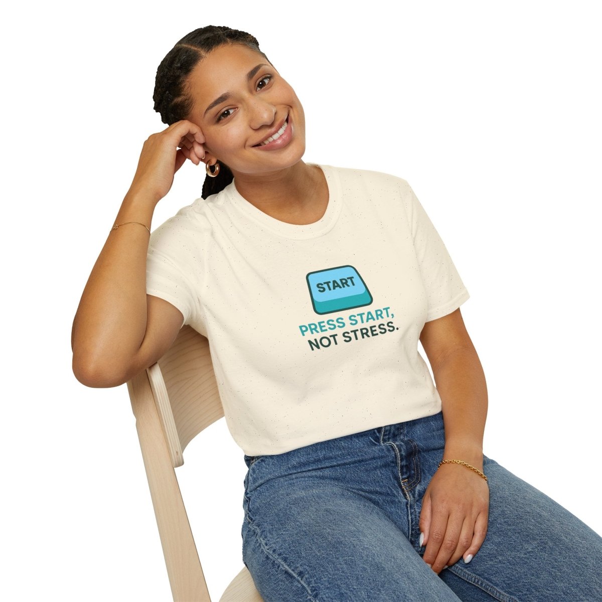 "Press Start, Not Stress" Unisex T-Shirt - Relaxed Fit Gaming Tee, Gift for Gamers, Fun Stress Relief Shirt, Casual Everyday Wear CW - 2 Teal - AI Tee Hero