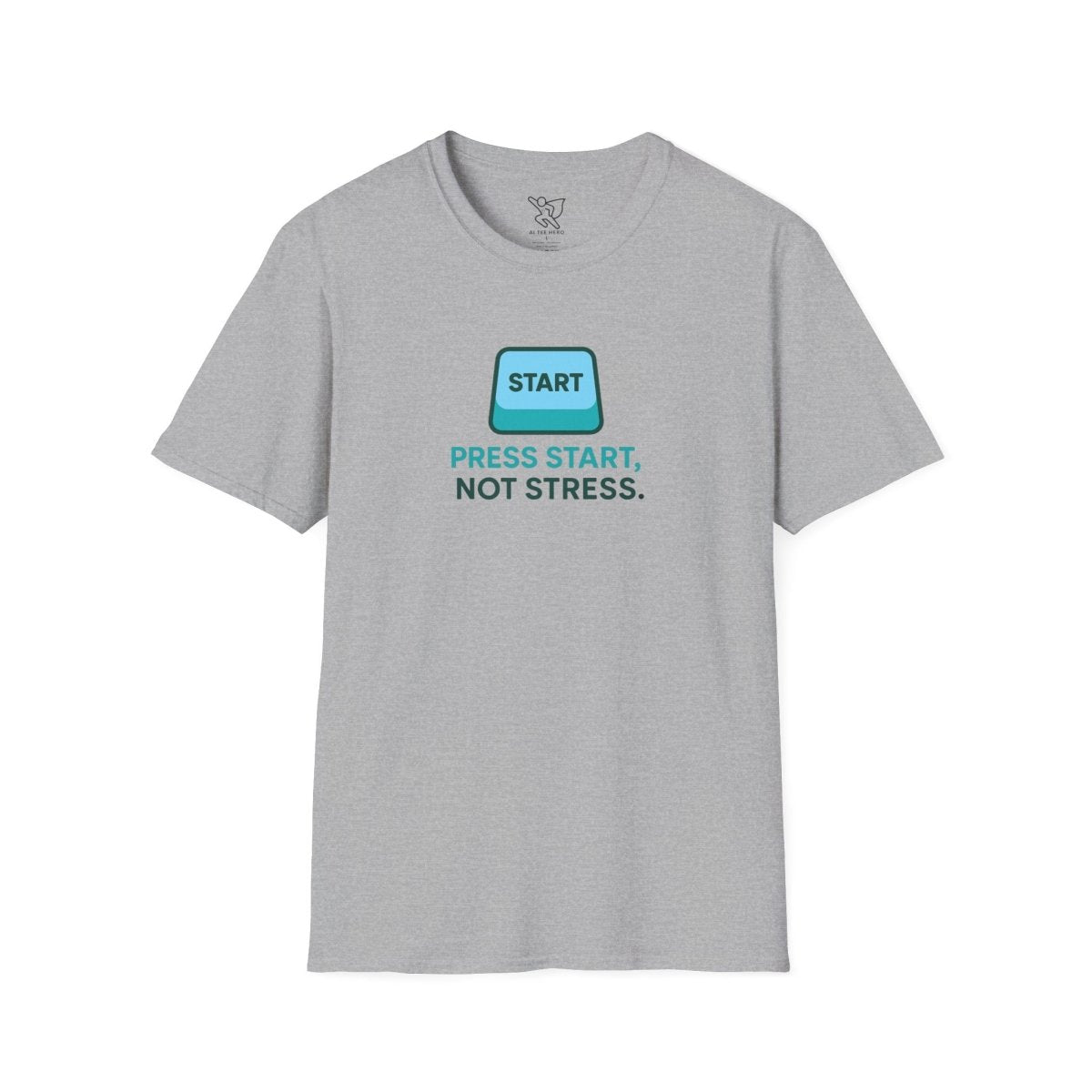 "Press Start, Not Stress" Unisex T-Shirt - Relaxed Fit Gaming Tee, Gift for Gamers, Fun Stress Relief Shirt, Casual Everyday Wear CW - 2 Teal - AI Tee Hero