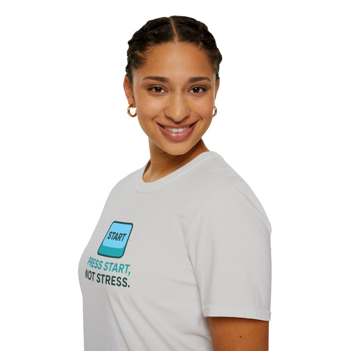"Press Start, Not Stress" Unisex T-Shirt - Relaxed Fit Gaming Tee, Gift for Gamers, Fun Stress Relief Shirt, Casual Everyday Wear CW - 2 Teal - AI Tee Hero