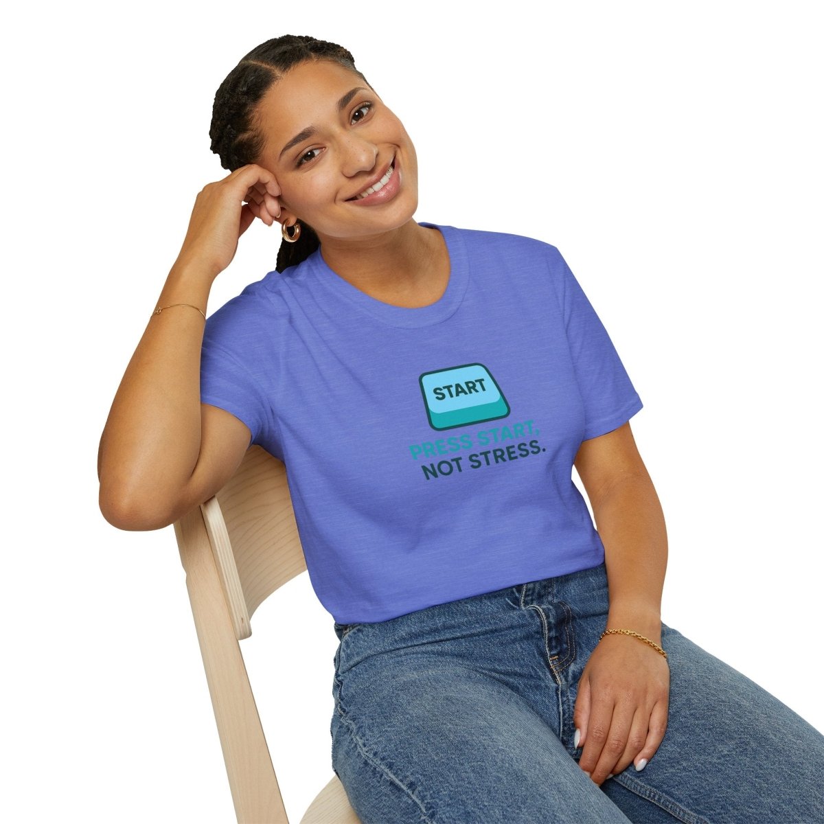 "Press Start, Not Stress" Unisex T-Shirt - Relaxed Fit Gaming Tee, Gift for Gamers, Fun Stress Relief Shirt, Casual Everyday Wear CW - 2 Teal - AI Tee Hero