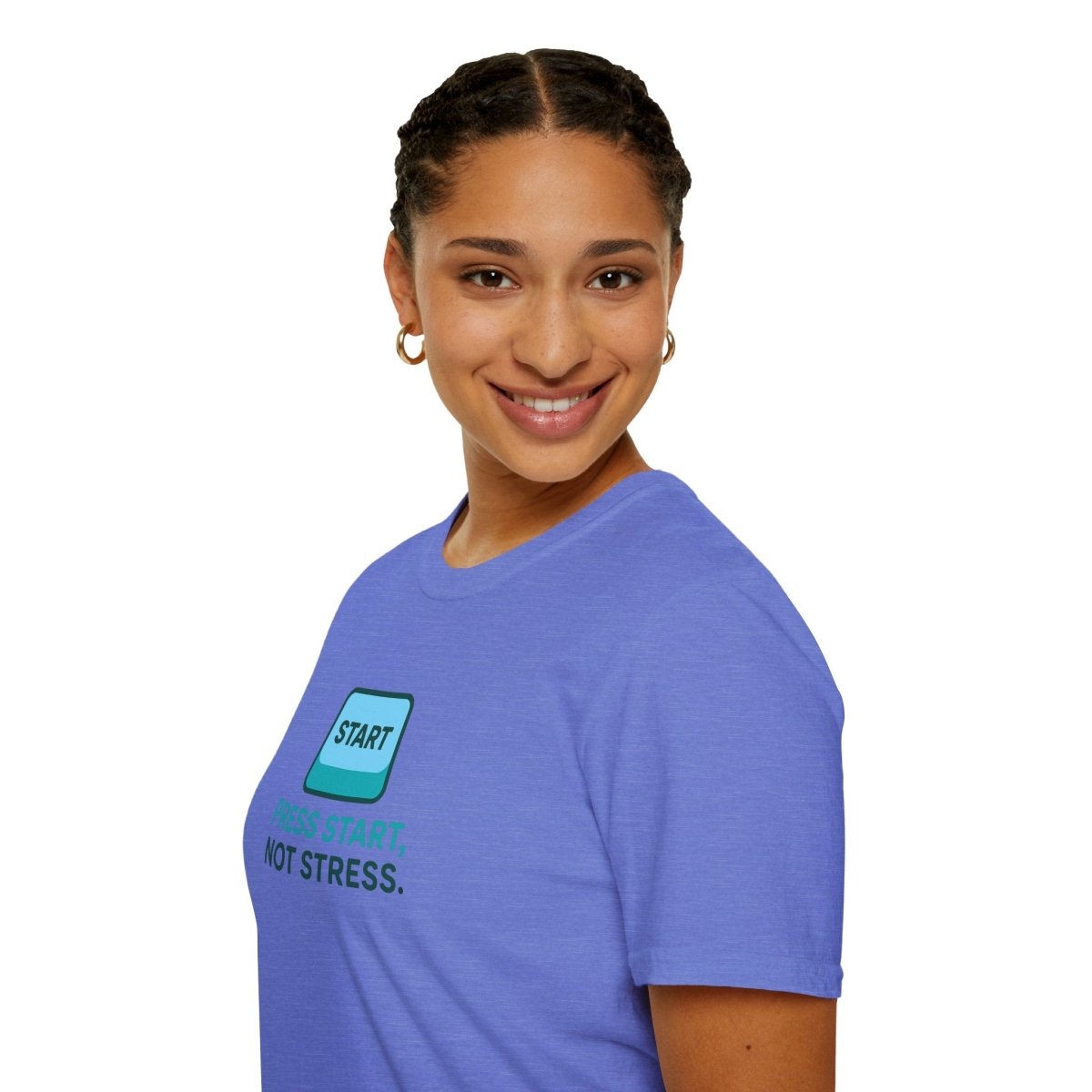 "Press Start, Not Stress" Unisex T-Shirt - Relaxed Fit Gaming Tee, Gift for Gamers, Fun Stress Relief Shirt, Casual Everyday Wear CW - 2 Teal - AI Tee Hero
