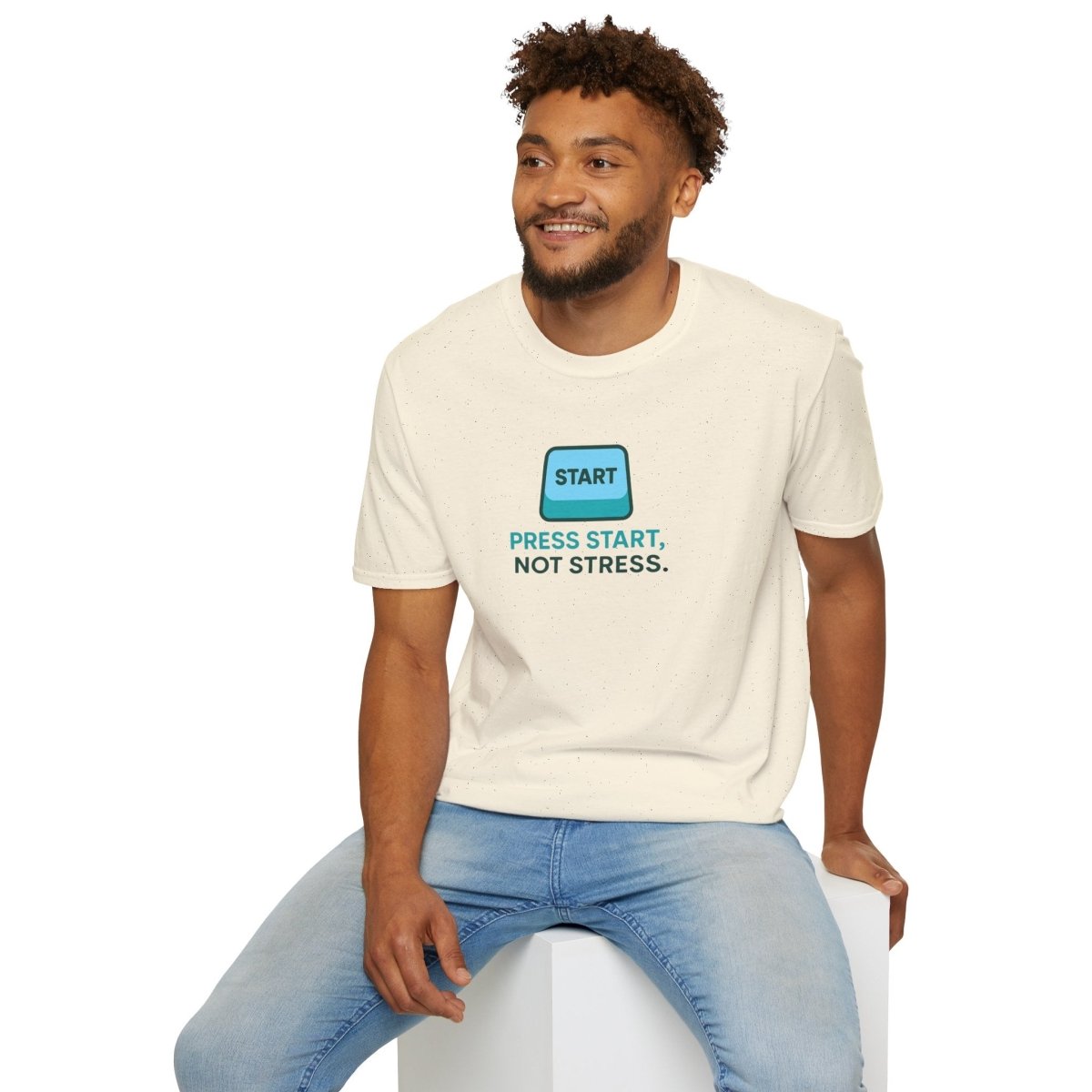 "Press Start, Not Stress" Unisex T-Shirt - Relaxed Fit Gaming Tee, Gift for Gamers, Fun Stress Relief Shirt, Casual Everyday Wear CW - 2 Teal - AI Tee Hero