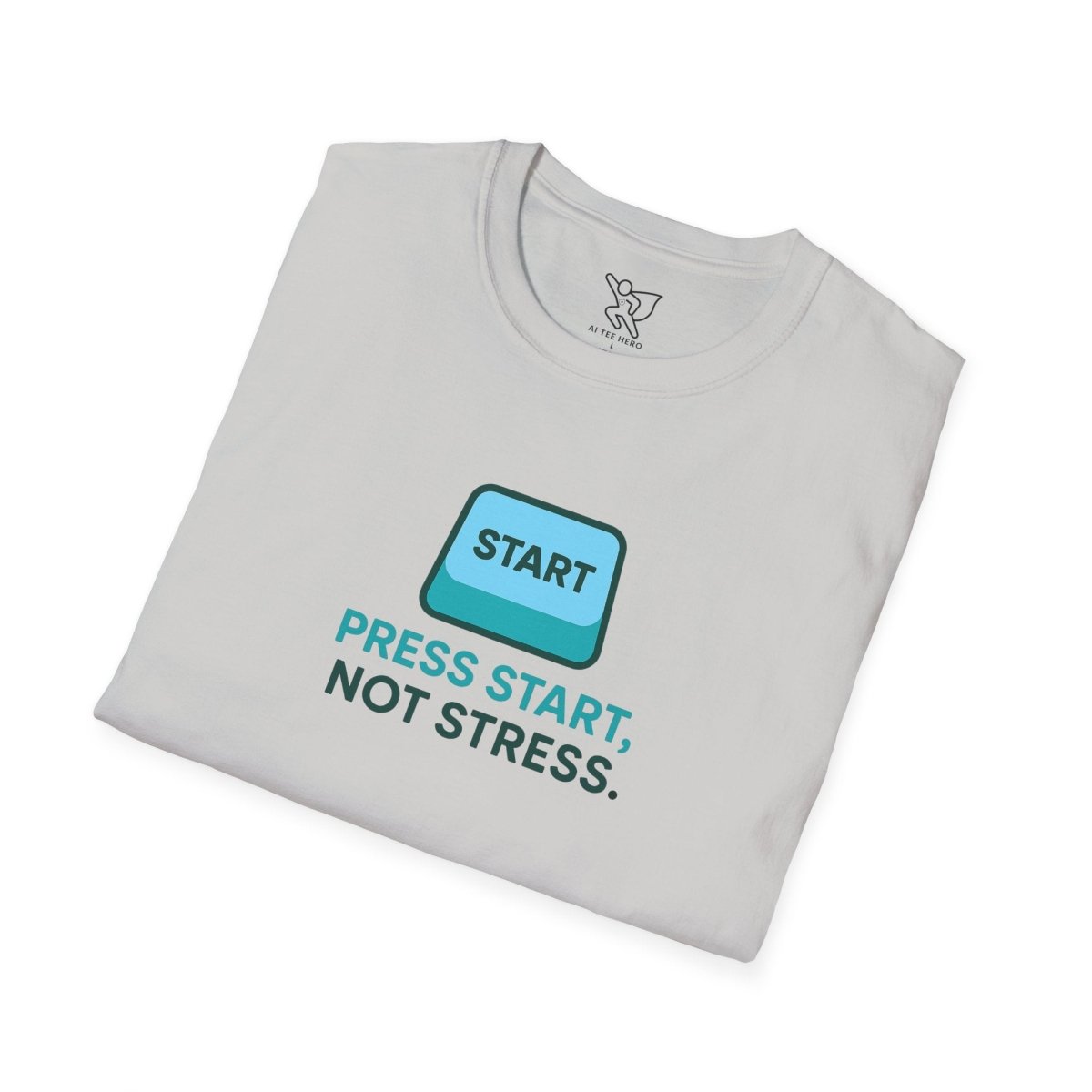 "Press Start, Not Stress" Unisex T-Shirt - Relaxed Fit Gaming Tee, Gift for Gamers, Fun Stress Relief Shirt, Casual Everyday Wear CW - 2 Teal - AI Tee Hero