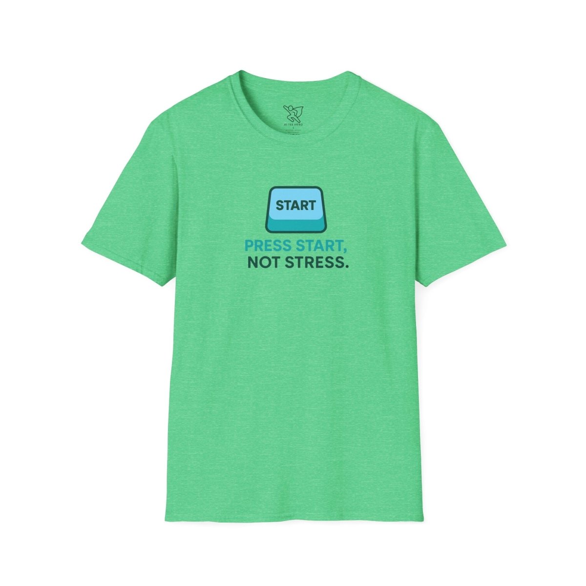 "Press Start, Not Stress" Unisex T-Shirt - Relaxed Fit Gaming Tee, Gift for Gamers, Fun Stress Relief Shirt, Casual Everyday Wear CW - 2 Teal - AI Tee Hero