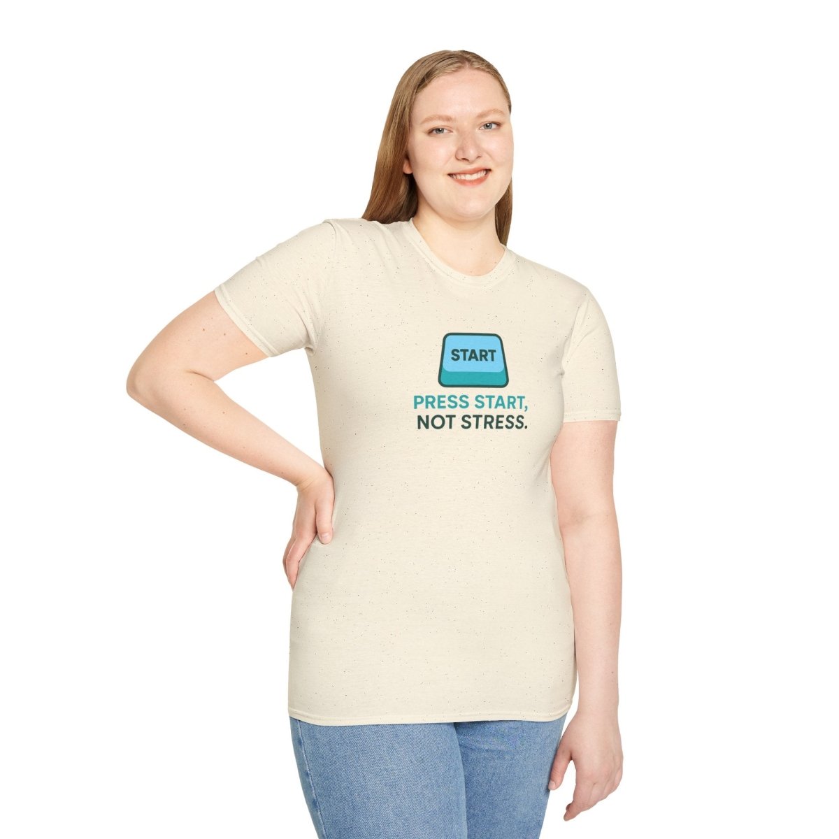 "Press Start, Not Stress" Unisex T-Shirt - Relaxed Fit Gaming Tee, Gift for Gamers, Fun Stress Relief Shirt, Casual Everyday Wear CW - 2 Teal - AI Tee Hero