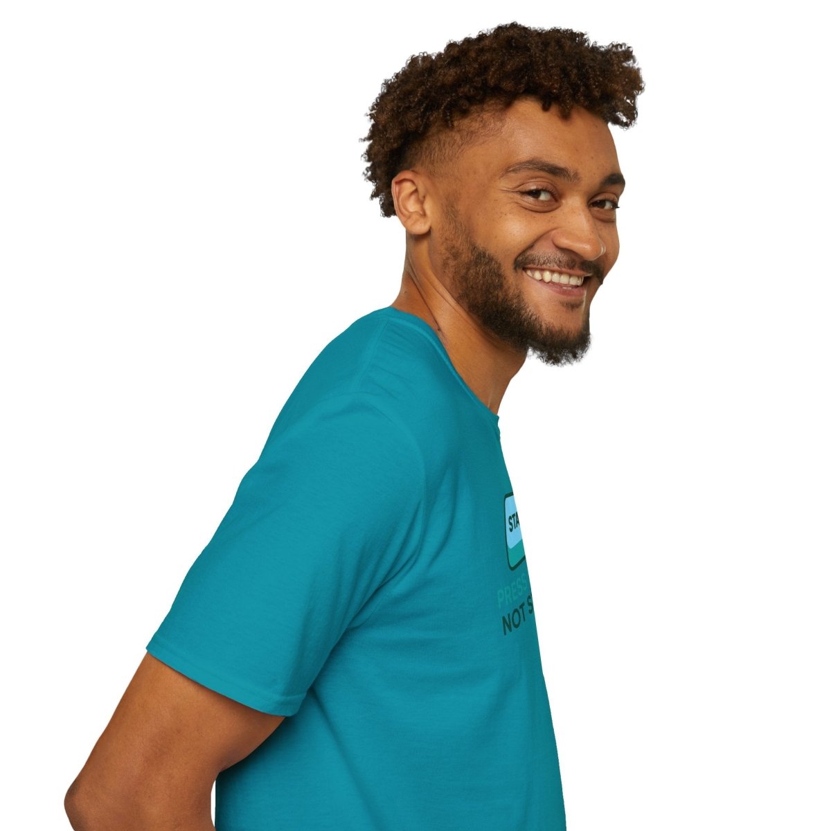 "Press Start, Not Stress" Unisex T-Shirt - Relaxed Fit Gaming Tee, Gift for Gamers, Fun Stress Relief Shirt, Casual Everyday Wear CW - 2 Teal - AI Tee Hero