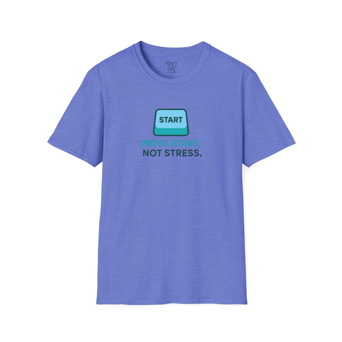 "Press Start, Not Stress" Unisex T-Shirt - Relaxed Fit Gaming Tee, Gift for Gamers, Fun Stress Relief Shirt, Casual Everyday Wear CW - 2 Teal - AI Tee Hero
