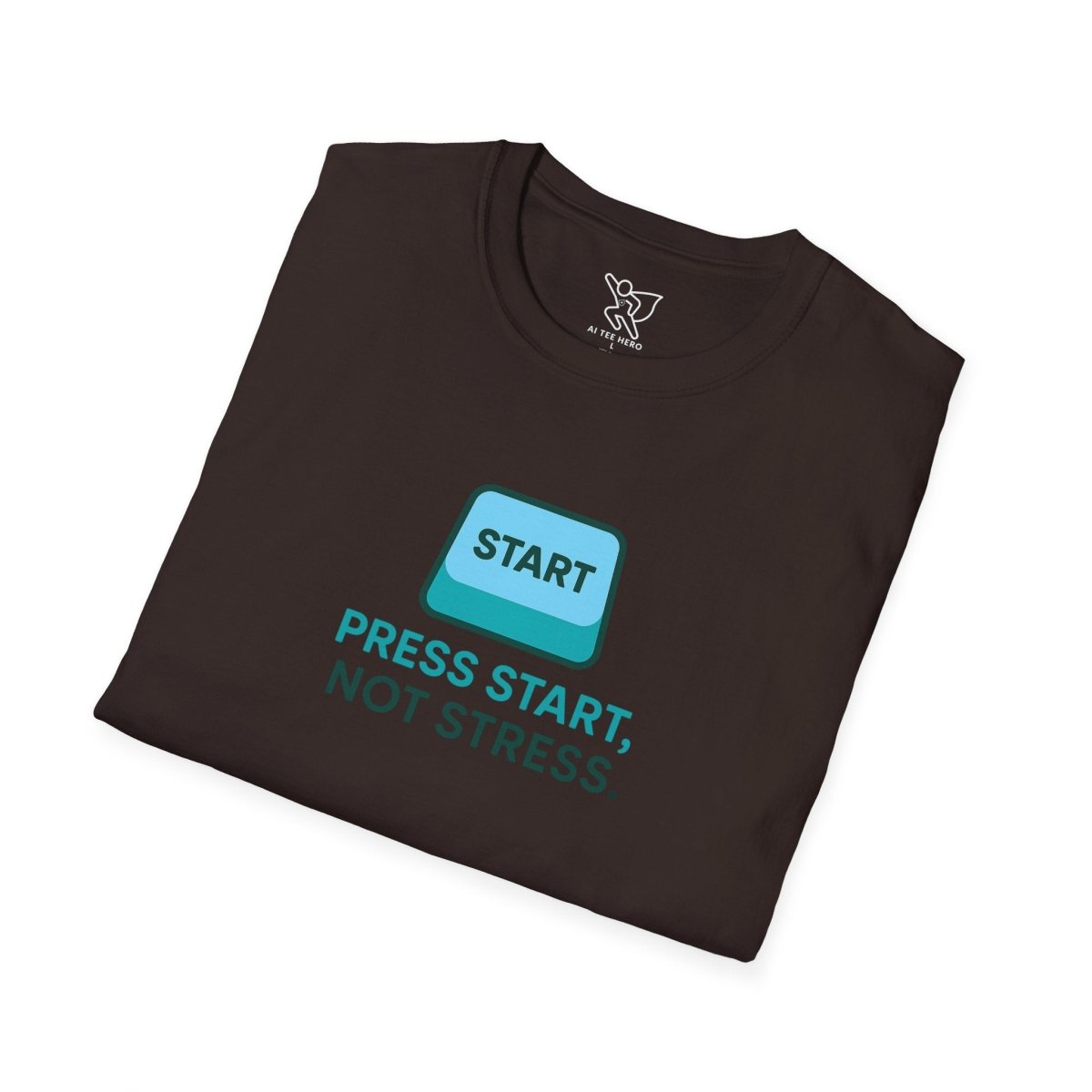 "Press Start, Not Stress" Unisex T-Shirt - Relaxed Fit Gaming Tee, Gift for Gamers, Fun Stress Relief Shirt, Casual Everyday Wear CW - 2 Teal - AI Tee Hero