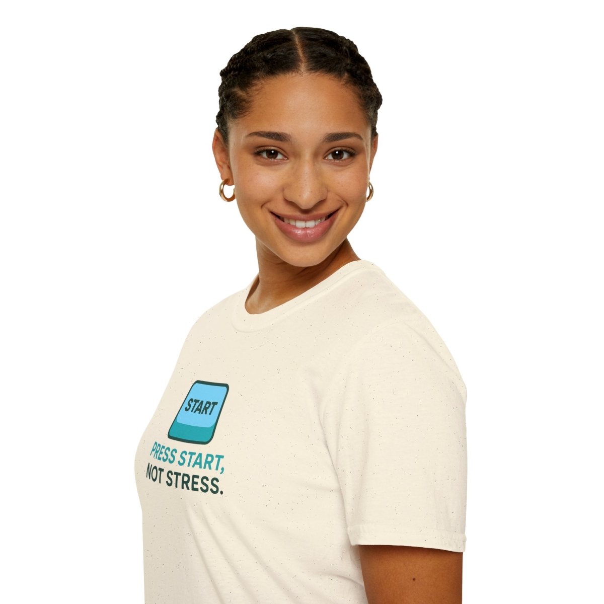 "Press Start, Not Stress" Unisex T-Shirt - Relaxed Fit Gaming Tee, Gift for Gamers, Fun Stress Relief Shirt, Casual Everyday Wear CW - 2 Teal - AI Tee Hero