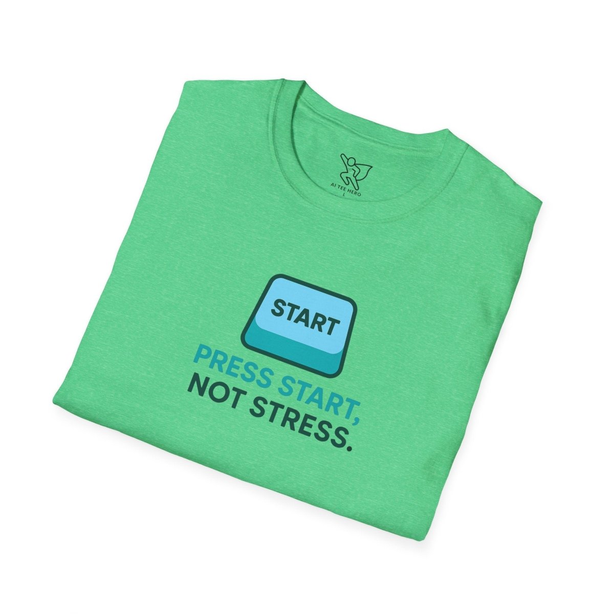 "Press Start, Not Stress" Unisex T-Shirt - Relaxed Fit Gaming Tee, Gift for Gamers, Fun Stress Relief Shirt, Casual Everyday Wear CW - 2 Teal - AI Tee Hero