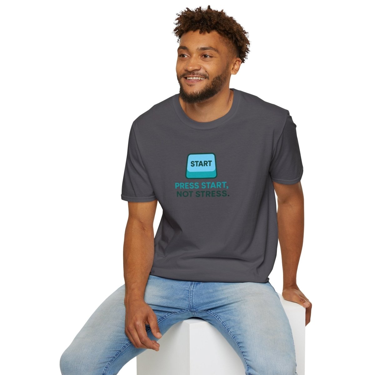 "Press Start, Not Stress" Unisex T-Shirt - Relaxed Fit Gaming Tee, Gift for Gamers, Fun Stress Relief Shirt, Casual Everyday Wear CW - 2 Teal - AI Tee Hero