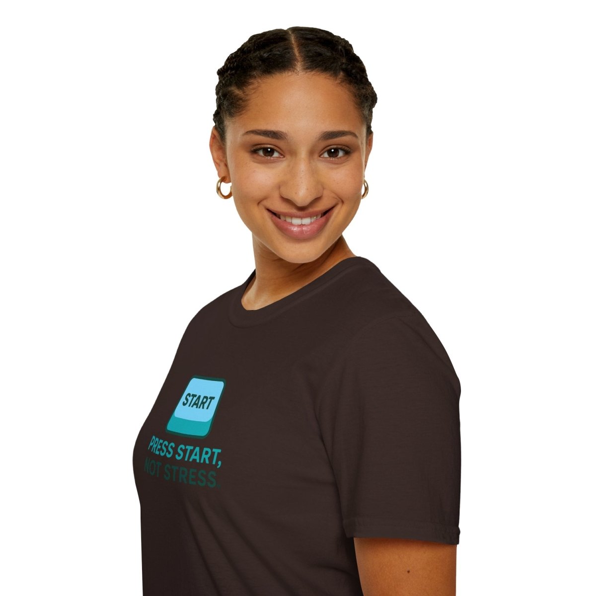 "Press Start, Not Stress" Unisex T-Shirt - Relaxed Fit Gaming Tee, Gift for Gamers, Fun Stress Relief Shirt, Casual Everyday Wear CW - 2 Teal - AI Tee Hero