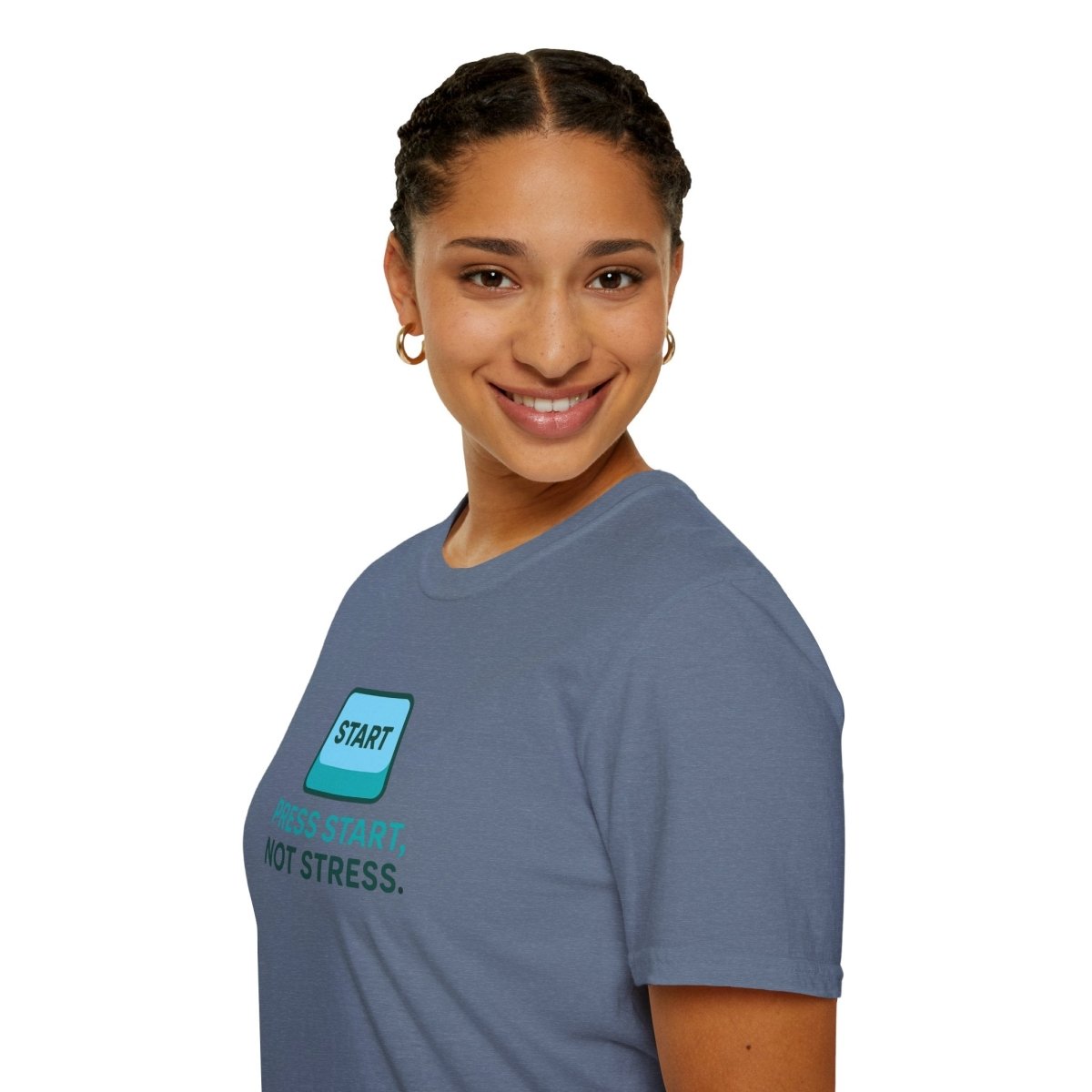 "Press Start, Not Stress" Unisex T-Shirt - Relaxed Fit Gaming Tee, Gift for Gamers, Fun Stress Relief Shirt, Casual Everyday Wear CW - 2 Teal - AI Tee Hero