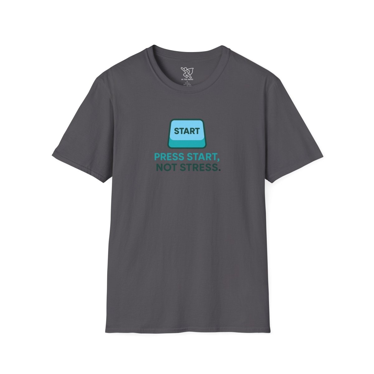 "Press Start, Not Stress" Unisex T-Shirt - Relaxed Fit Gaming Tee, Gift for Gamers, Fun Stress Relief Shirt, Casual Everyday Wear CW - 2 Teal - AI Tee Hero