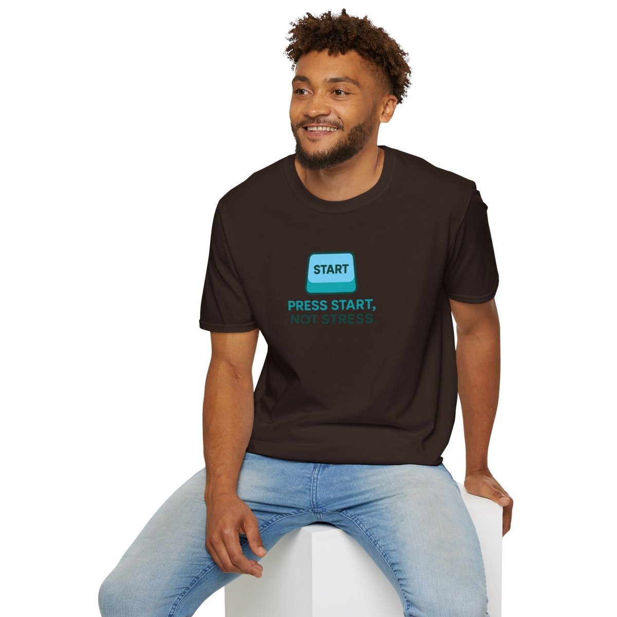 "Press Start, Not Stress" Unisex T-Shirt - Relaxed Fit Gaming Tee, Gift for Gamers, Fun Stress Relief Shirt, Casual Everyday Wear CW - 2 Teal - AI Tee Hero