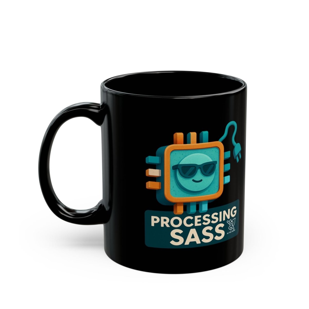 "Processing Sass" Black Mug - Fun Gift for Programmers, Tech Enthusiasts, Coffee Lovers - 11oz/15oz, Office Humor, Geeky Decor - AI Tee Hero
