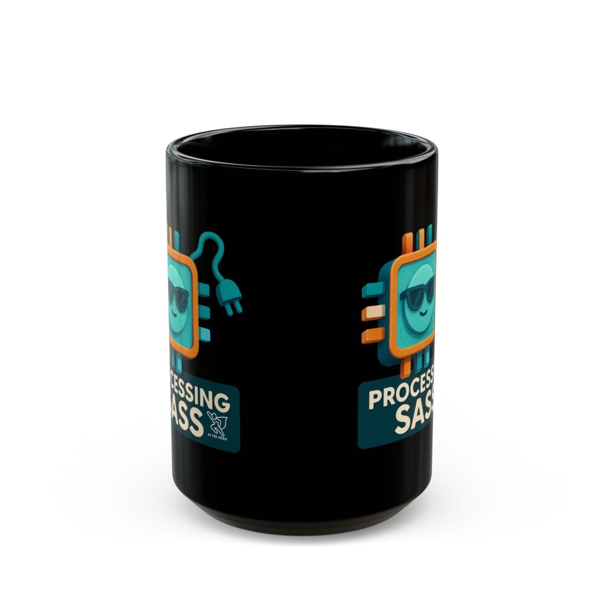 "Processing Sass" Black Mug - Fun Gift for Programmers, Tech Enthusiasts, Coffee Lovers - 11oz/15oz, Office Humor, Geeky Decor - AI Tee Hero