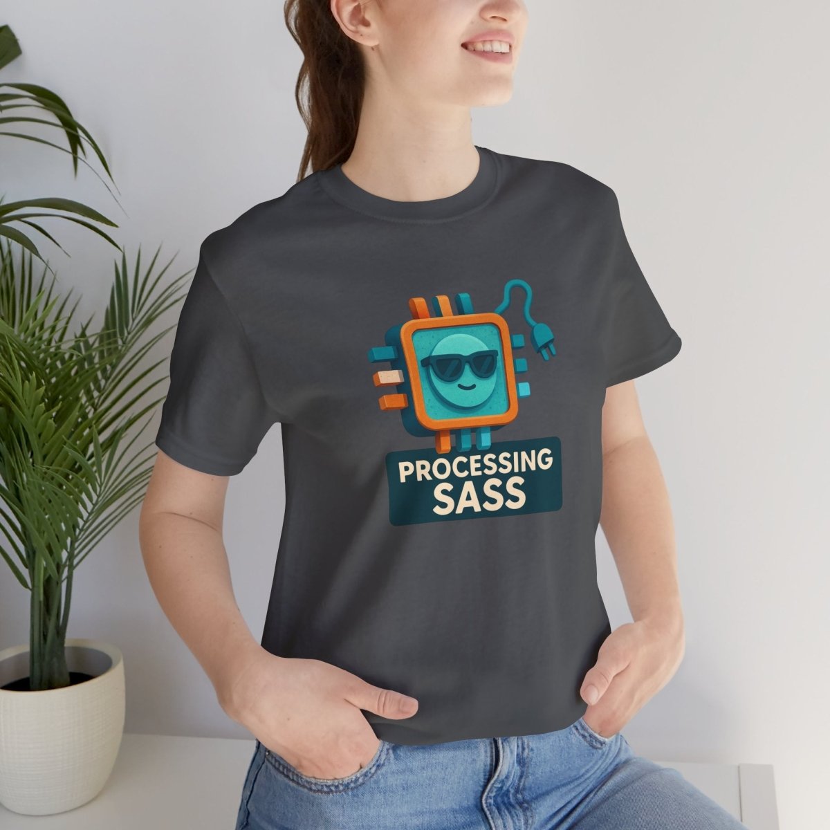 "Processing Sass" Graphic T-Shirt for Geeky Friends, Funny Gift, Casual Wear, Programmer Humor - AI Tee Hero