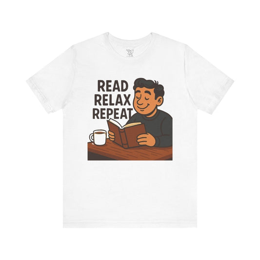 "Read. Relax. Repeat." Cozy Reading Shirt, Book Lover Gift, Unisex Casual Tee, Perfect for Book Clubs, Relaxing Days - MINDSet Collection - AI Tee Hero