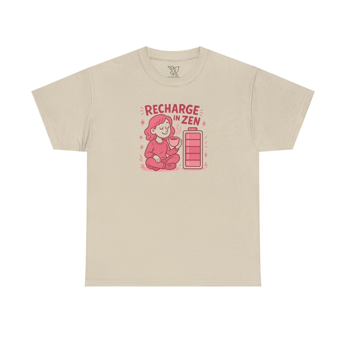 "Recharge in Zen" CW - 2 Unisex Heavy Cotton Tee, Relaxation Shirt, Mindfulness Apparel, Casual Weekend Tee, Gift for Meditation Lovers - MINDSet Collection - AI Tee Hero