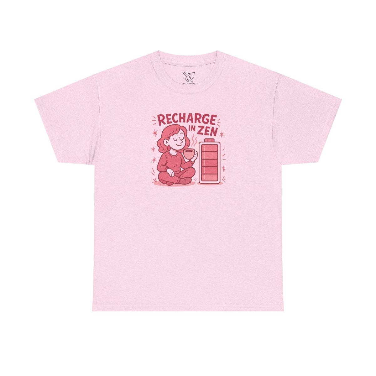 "Recharge in Zen" CW - 2 Unisex Heavy Cotton Tee, Relaxation Shirt, Mindfulness Apparel, Casual Weekend Tee, Gift for Meditation Lovers - MINDSet Collection - AI Tee Hero
