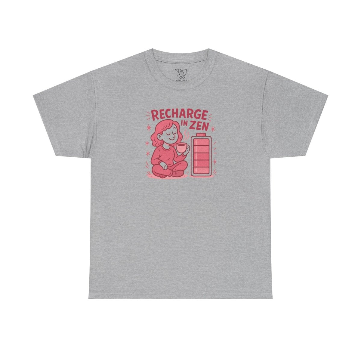 "Recharge in Zen" CW - 2 Unisex Heavy Cotton Tee, Relaxation Shirt, Mindfulness Apparel, Casual Weekend Tee, Gift for Meditation Lovers - MINDSet Collection - AI Tee Hero