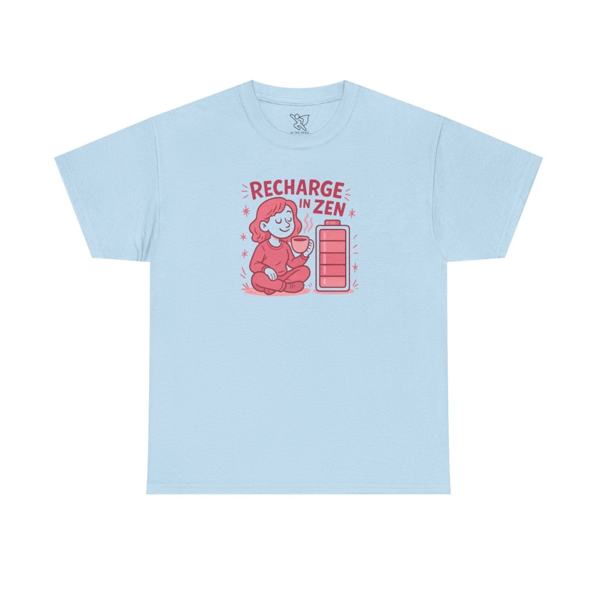 "Recharge in Zen" CW - 2 Unisex Heavy Cotton Tee, Relaxation Shirt, Mindfulness Apparel, Casual Weekend Tee, Gift for Meditation Lovers - MINDSet Collection - AI Tee Hero