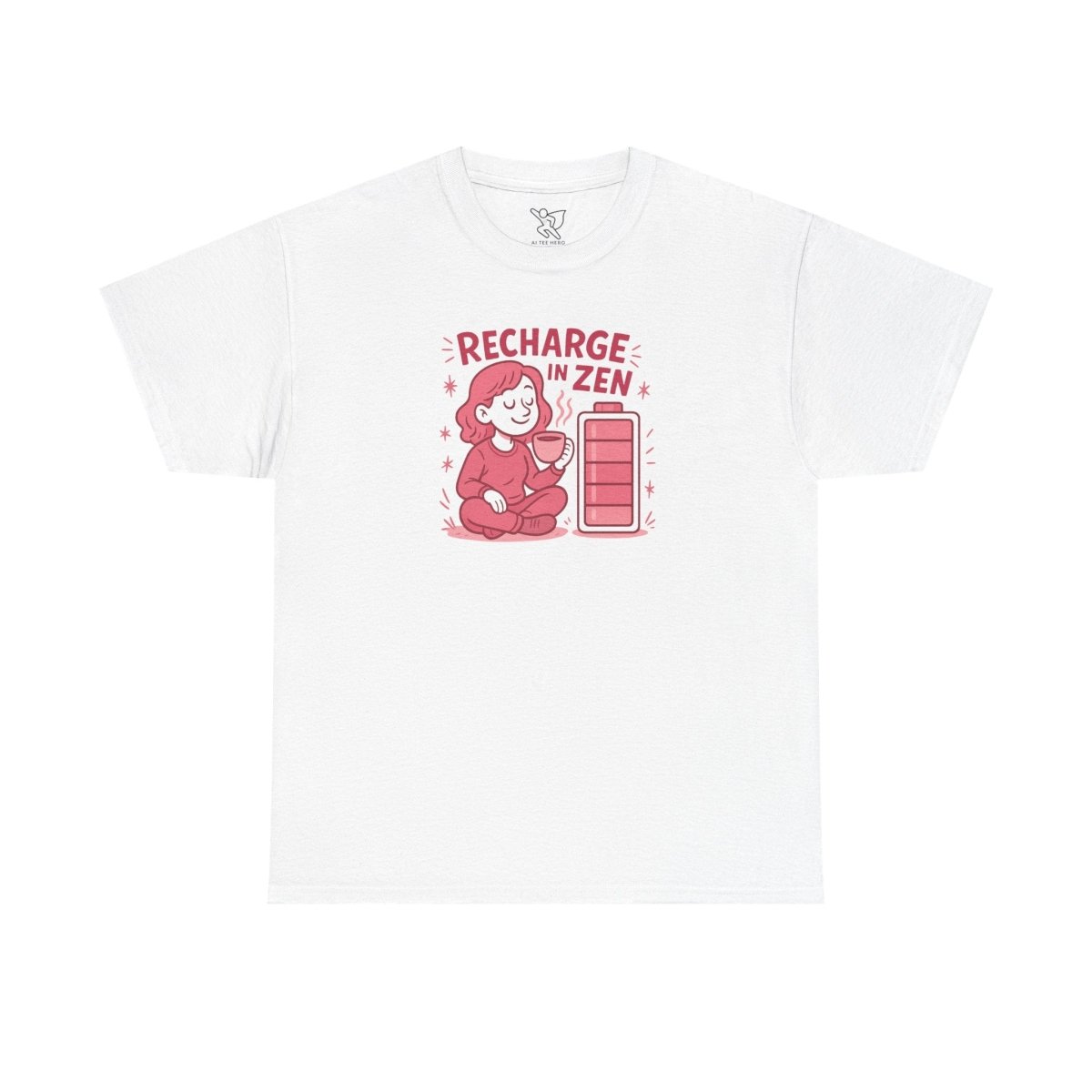 "Recharge in Zen" CW - 2 Unisex Heavy Cotton Tee, Relaxation Shirt, Mindfulness Apparel, Casual Weekend Tee, Gift for Meditation Lovers - MINDSet Collection - AI Tee Hero