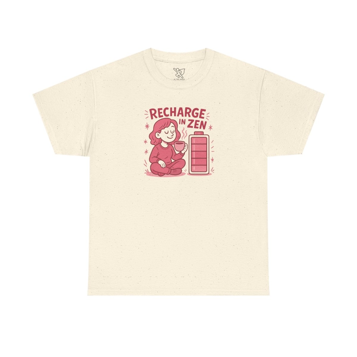 "Recharge in Zen" CW - 2 Unisex Heavy Cotton Tee, Relaxation Shirt, Mindfulness Apparel, Casual Weekend Tee, Gift for Meditation Lovers - MINDSet Collection - AI Tee Hero