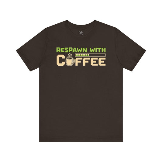 "Respawn with Coffee" Unisex Jersey Short Sleeve Tee, Gamer Shirt, Coffee Lover Tee, Birthday Gift, Casual Wear, Gaming Merchandise - AI Tee Hero