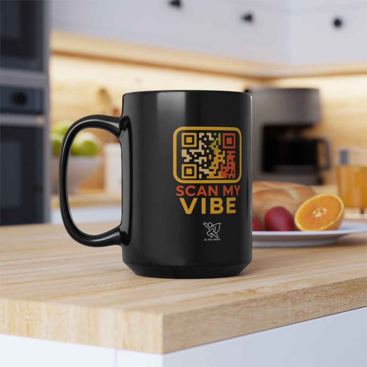 "Scan My Vibe" Black Ceramic Mug, Coffee Lover Gift, Unique Mug for Techies, Fun Office Cup, Holiday Present, Quirky Drinkware - AI Tee Hero