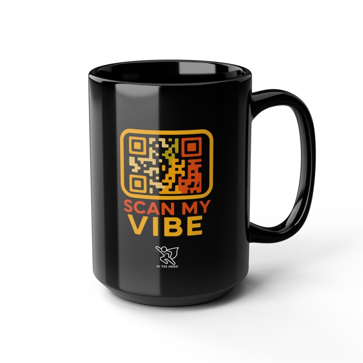 "Scan My Vibe" Black Ceramic Mug, Coffee Lover Gift, Unique Mug for Techies, Fun Office Cup, Holiday Present, Quirky Drinkware - AI Tee Hero