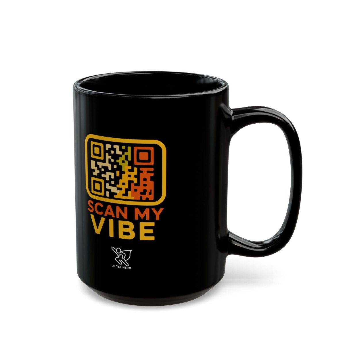 "Scan My Vibe" Black Ceramic Mug, Coffee Lover Gift, Unique Mug for Techies, Fun Office Cup, Holiday Present, Quirky Drinkware - AI Tee Hero