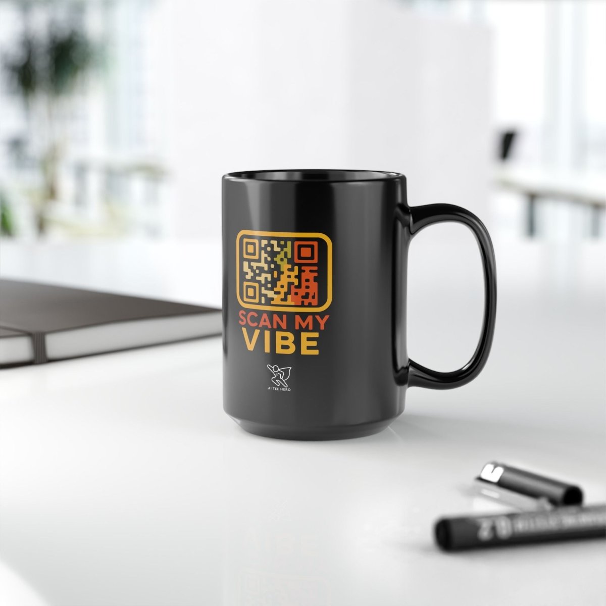 "Scan My Vibe" Black Ceramic Mug, Coffee Lover Gift, Unique Mug for Techies, Fun Office Cup, Holiday Present, Quirky Drinkware - AI Tee Hero