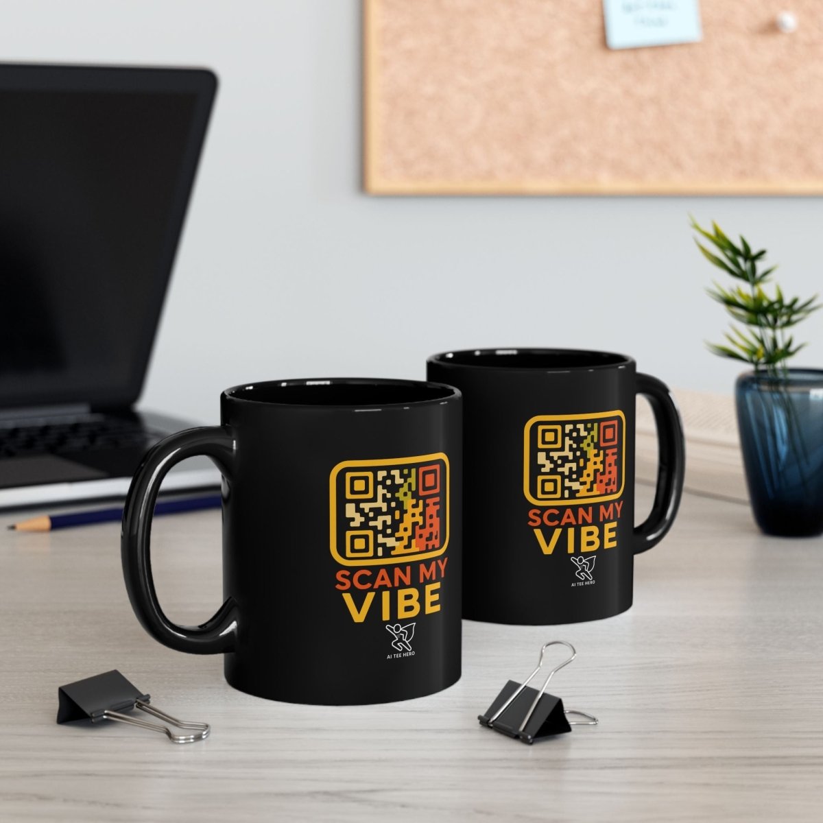 "Scan My Vibe" Black Ceramic Mug, Coffee Lover Gift, Unique Mug for Techies, Fun Office Cup, Holiday Present, Quirky Drinkware - AI Tee Hero