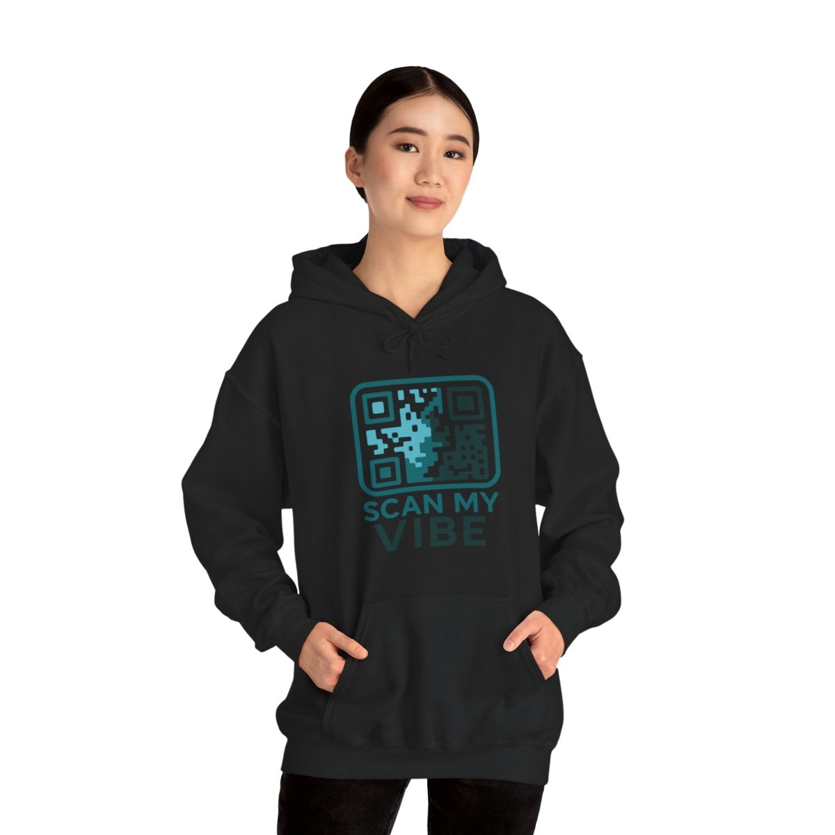 "Scan My Vibe" Hoodie, Unisex Sweatshirt, Casual Streetwear, Trendy Gift, Tech Apparel, Perfect for Events, Comfortable Fashion - AI Tee Hero
