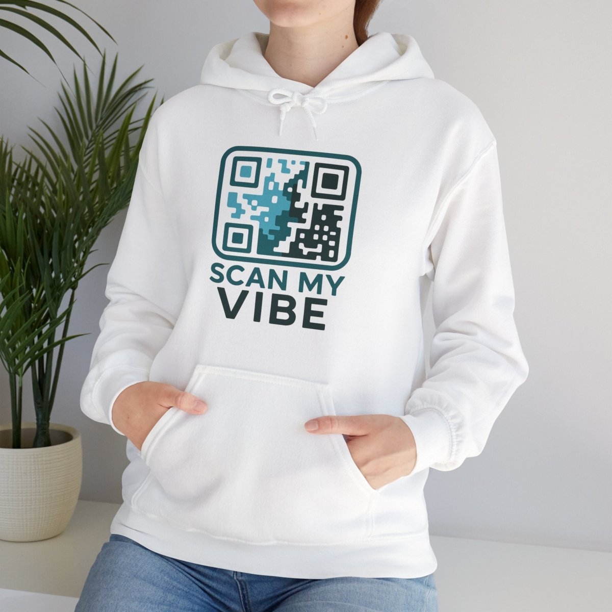 "Scan My Vibe" Hoodie, Unisex Sweatshirt, Casual Streetwear, Trendy Gift, Tech Apparel, Perfect for Events, Comfortable Fashion - AI Tee Hero