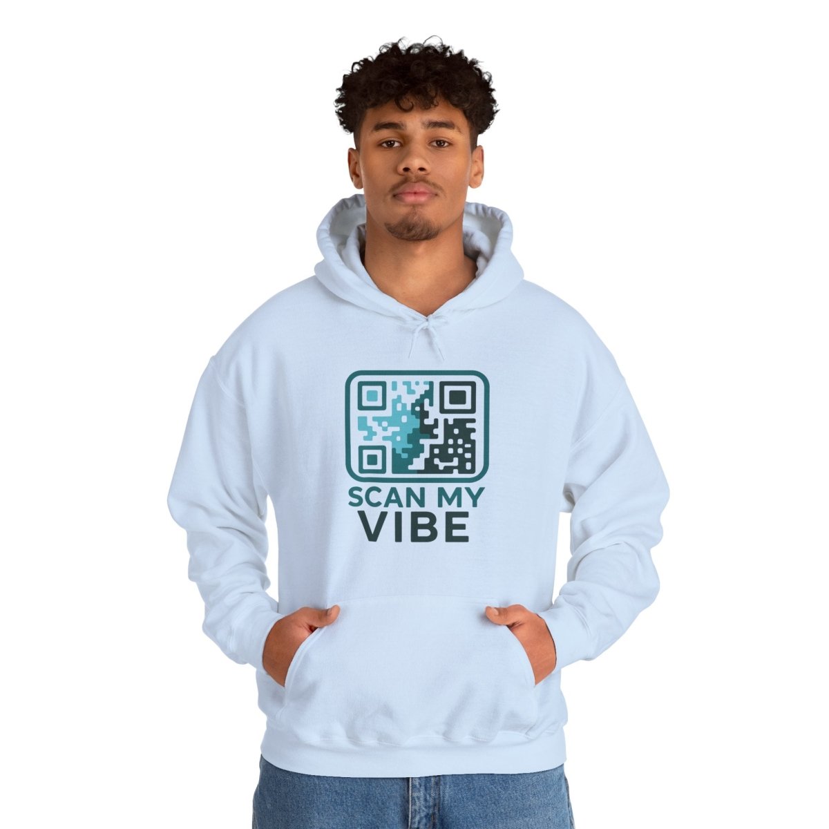 "Scan My Vibe" Hoodie, Unisex Sweatshirt, Casual Streetwear, Trendy Gift, Tech Apparel, Perfect for Events, Comfortable Fashion - AI Tee Hero