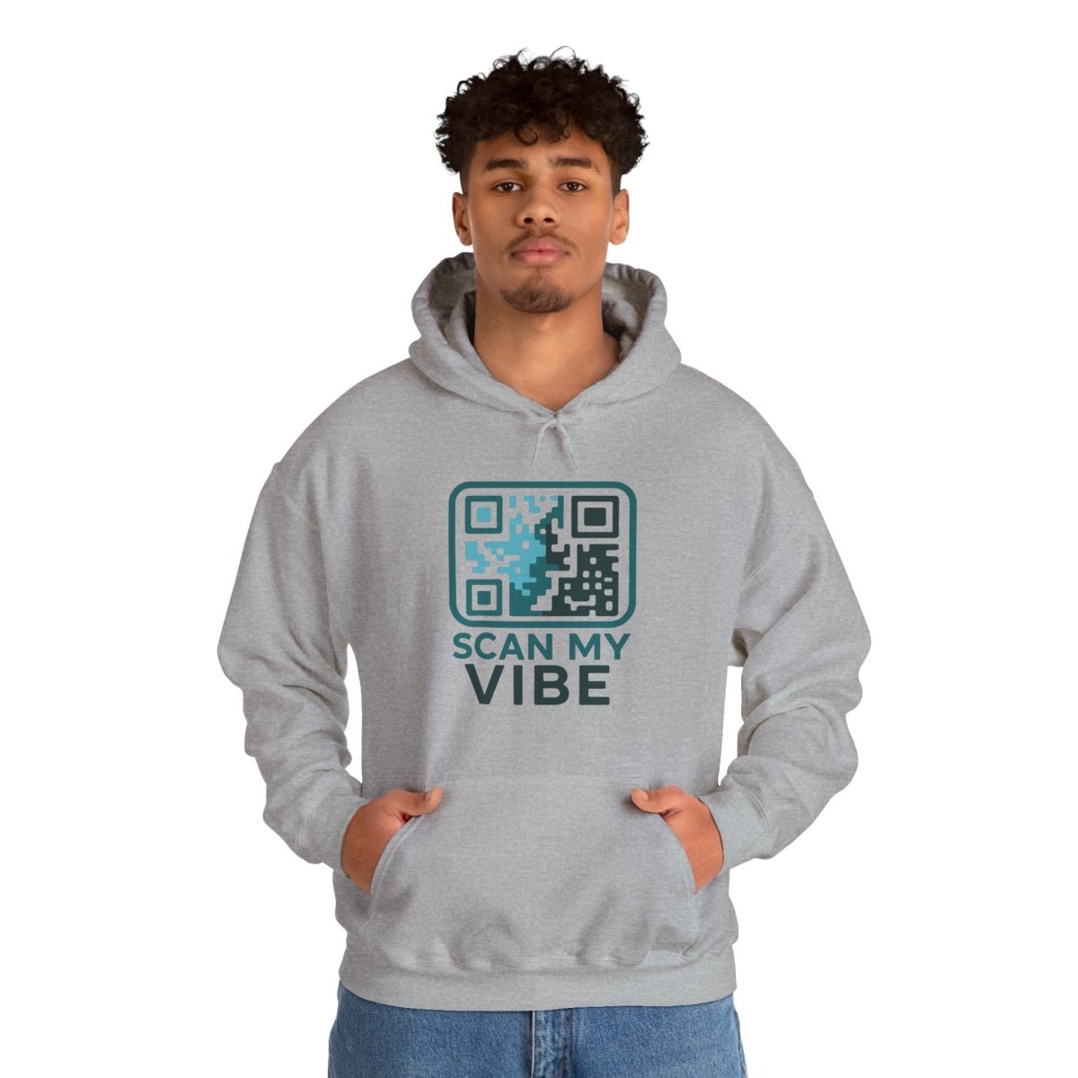 "Scan My Vibe" Hoodie, Unisex Sweatshirt, Casual Streetwear, Trendy Gift, Tech Apparel, Perfect for Events, Comfortable Fashion - AI Tee Hero