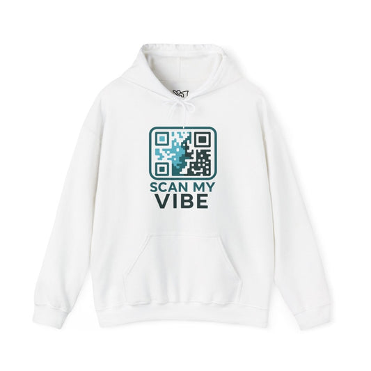 "Scan My Vibe" Hoodie, Unisex Sweatshirt, Casual Streetwear, Trendy Gift, Tech Apparel, Perfect for Events, Comfortable Fashion - AI Tee Hero