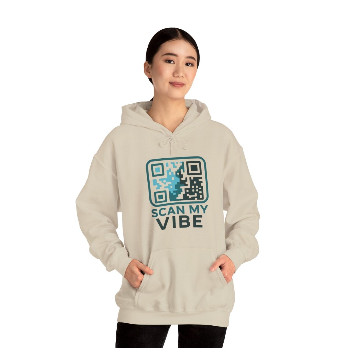 "Scan My Vibe" Hoodie, Unisex Sweatshirt, Casual Streetwear, Trendy Gift, Tech Apparel, Perfect for Events, Comfortable Fashion - AI Tee Hero