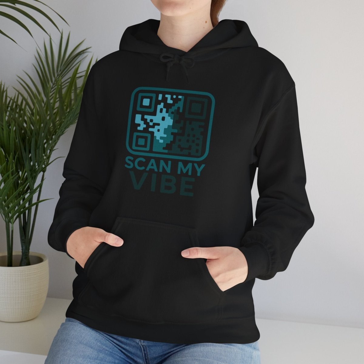 "Scan My Vibe" Hoodie, Unisex Sweatshirt, Casual Streetwear, Trendy Gift, Tech Apparel, Perfect for Events, Comfortable Fashion - AI Tee Hero