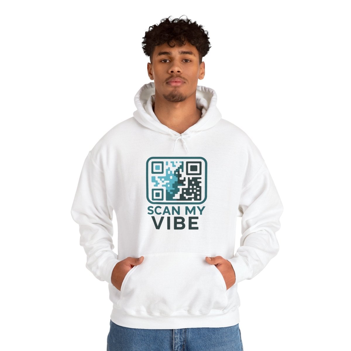 "Scan My Vibe" Hoodie, Unisex Sweatshirt, Casual Streetwear, Trendy Gift, Tech Apparel, Perfect for Events, Comfortable Fashion - AI Tee Hero