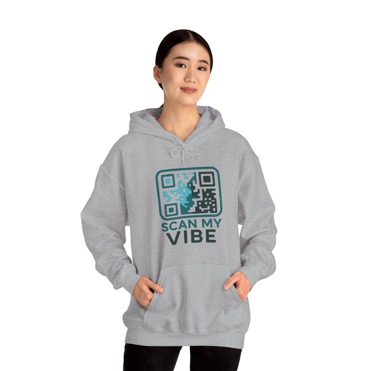 "Scan My Vibe" Hoodie, Unisex Sweatshirt, Casual Streetwear, Trendy Gift, Tech Apparel, Perfect for Events, Comfortable Fashion - AI Tee Hero