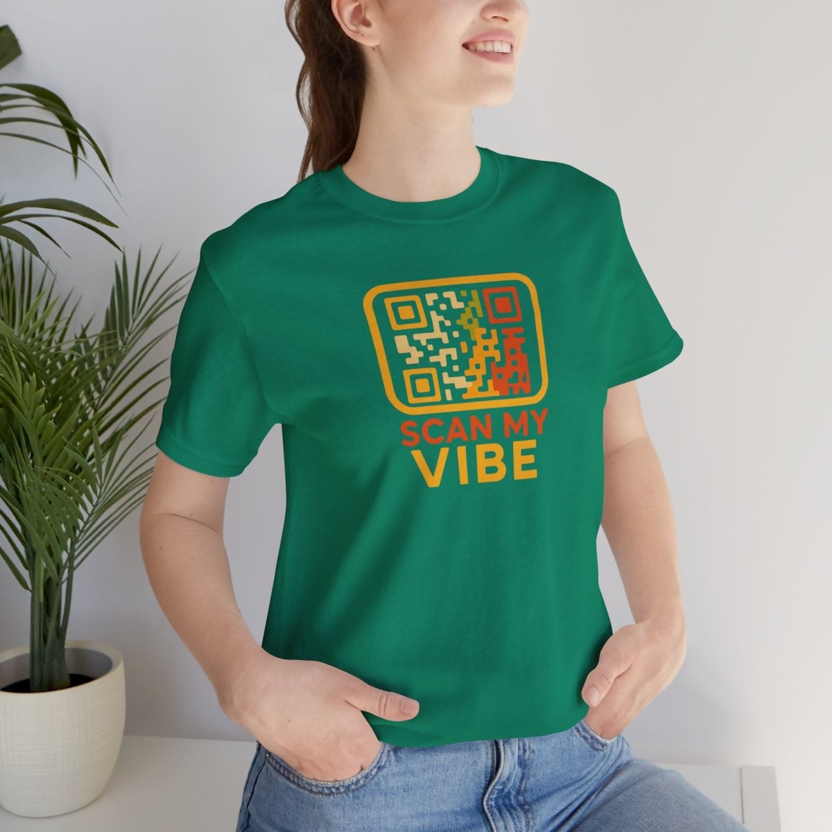 "Scan My Vibe" QR Code T-Shirt: Casual Wear, Summer Outfits, Unique Gift, Trendy Fashion, Fun Events CW - 1 Yellow Orange - AI Tee Hero