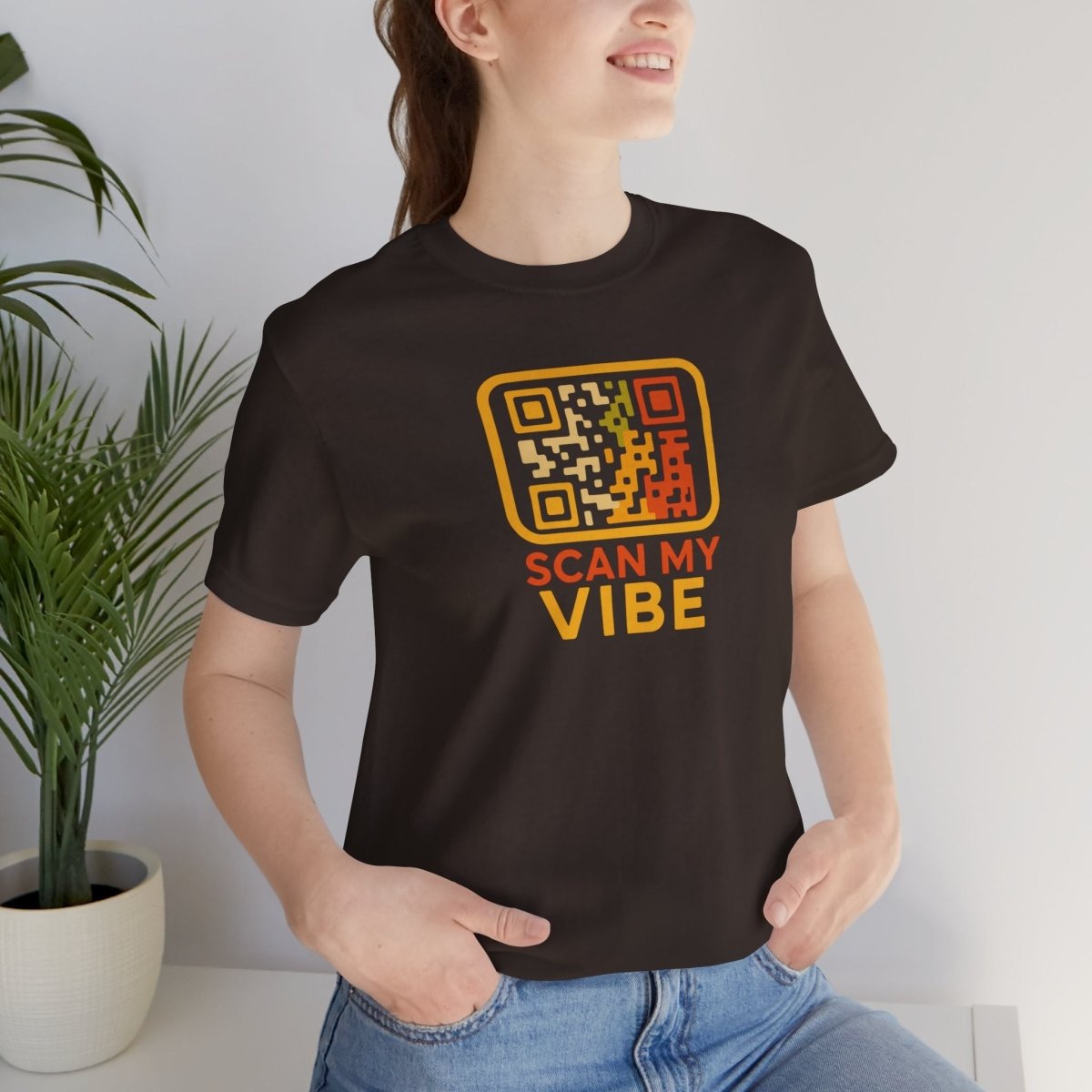 "Scan My Vibe" QR Code T-Shirt: Casual Wear, Summer Outfits, Unique Gift, Trendy Fashion, Fun Events CW - 1 Yellow Orange - AI Tee Hero