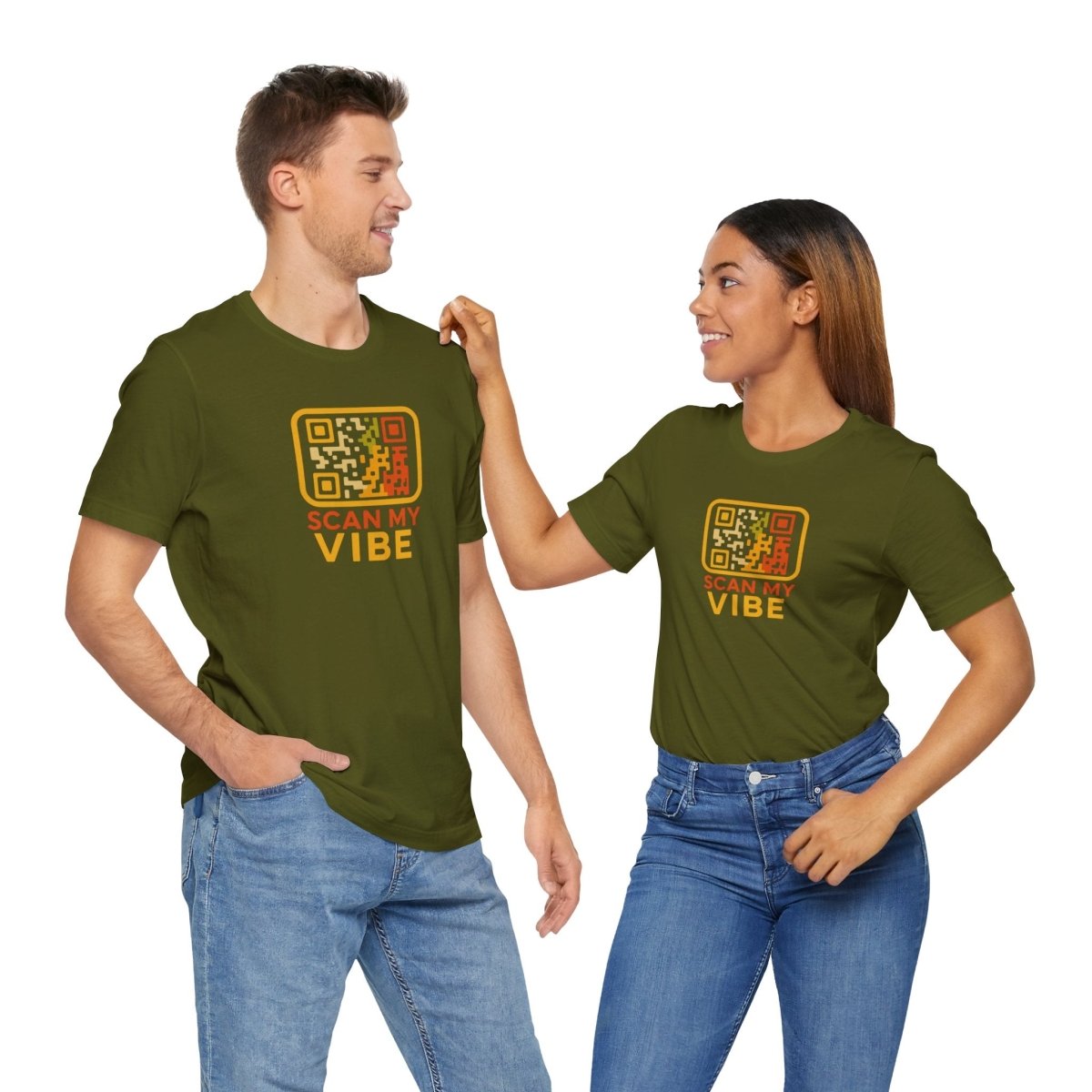 "Scan My Vibe" QR Code T-Shirt: Casual Wear, Summer Outfits, Unique Gift, Trendy Fashion, Fun Events CW - 1 Yellow Orange - AI Tee Hero