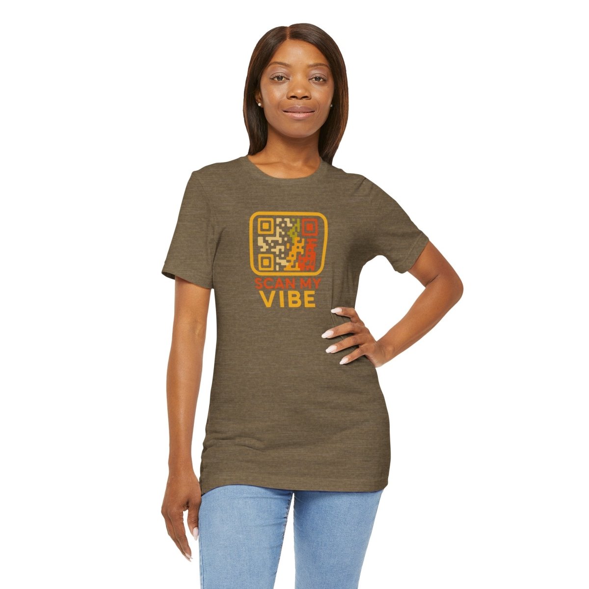 "Scan My Vibe" QR Code T-Shirt: Casual Wear, Summer Outfits, Unique Gift, Trendy Fashion, Fun Events CW - 1 Yellow Orange - AI Tee Hero